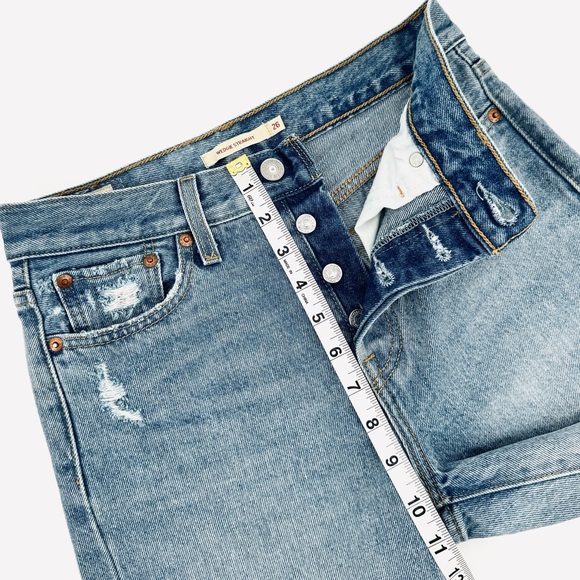 LEVIS Premium Big E Wedgie Straight High Rise Raw Crop Distressed Jeans - Picture 8 of 14